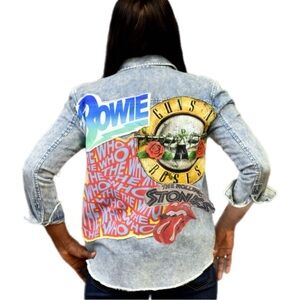 Oversized Light Wash Button Down W/ Rock Back Patch